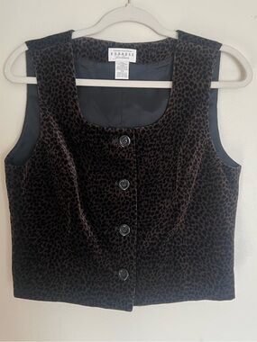 Express Vintage Brown and Black Velvet Leopard Print Vest